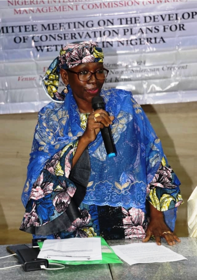 Mrs Sakinatu Abbo Jimeta, Acting Executive Director, NIWRMC delivering her keynote address during the Committee meeting on the Development of Conservation Plans and Management of Wetlands in Nigeria happening in Kano